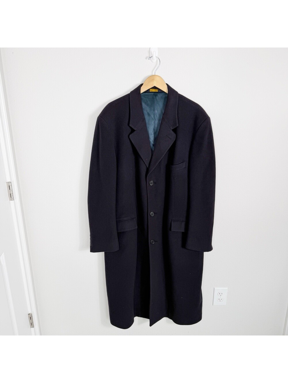 Brooks Brothers Men's Vintage Made in USA Wool Trench Coat OverCoat Navy Sz 46